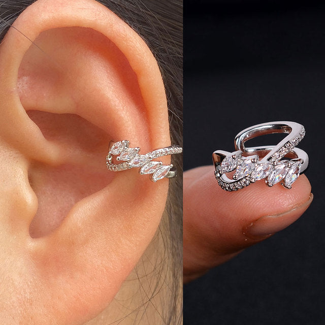1Pc Hollow Geometry Rainbow CZ Cuff Wrap Clip On Earrings Women Climber Ear Cartilage Bone Clips